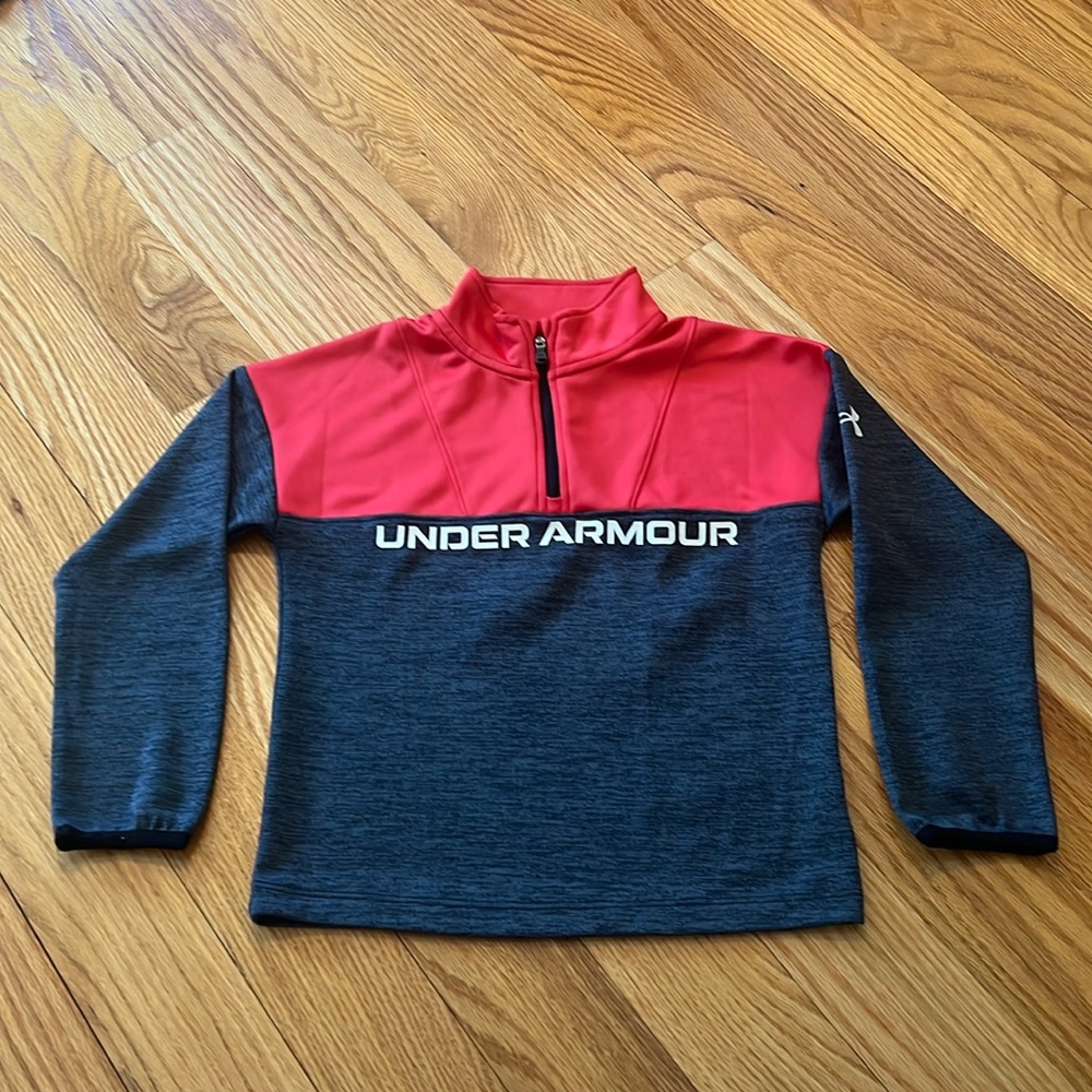 Under Armour Red and Dark Gray Kids Quarter-Zip Athletic Top